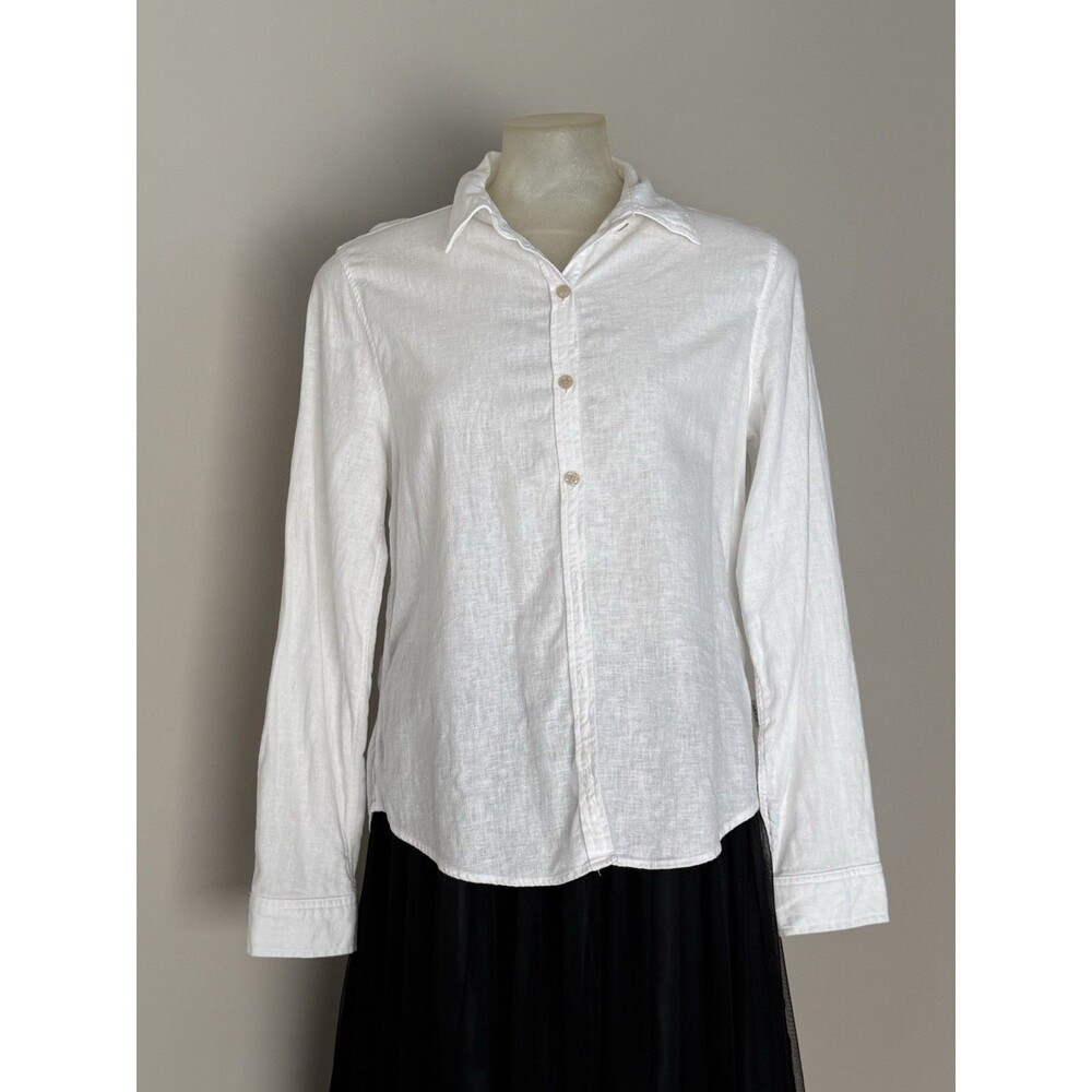Orvis Linen Blend Button Up Womens Large Ivory